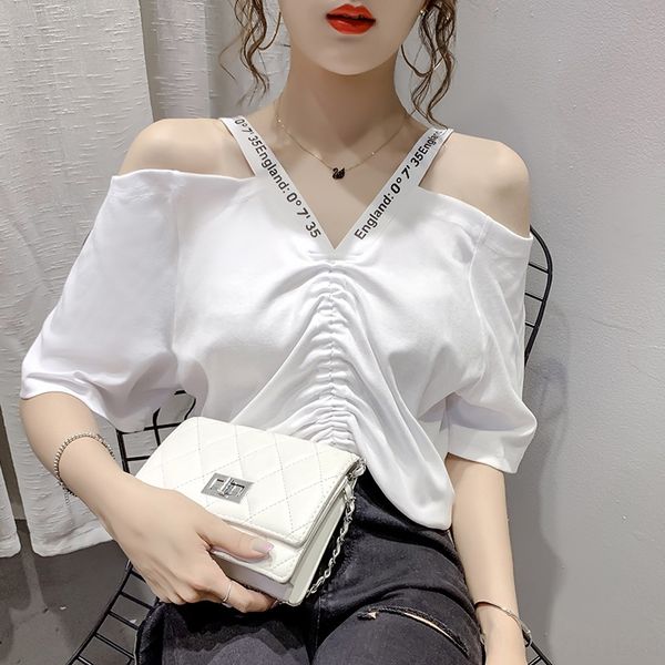 summer 2020 loose thin mind machine sling sling shoulder-exposed v-neck drawstring female collarbone, White
summer 2020 loose thin mind machine sling sling shoulder-exposed v-neck drawstring female collarbone, White