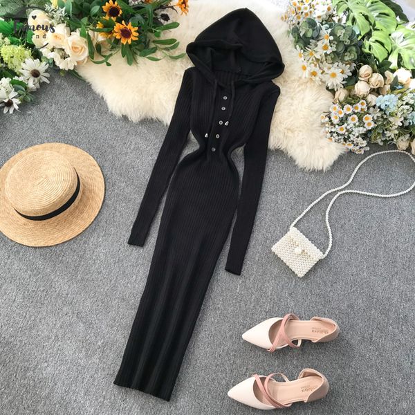 vintage slim 2020 button hooded autumn winter bodycon knitted sweater midi long dress party women elegant dresses tunic vestidos, Black;gray
vintage slim 2020 button hooded autumn winter bodycon knitted sweater midi long dress party women elegant dresses tunic vestidos, Black;gray
