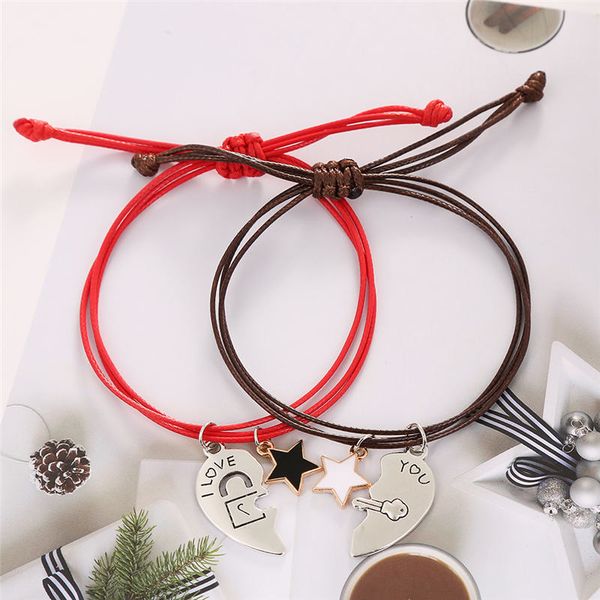 1 pair of love heart stitching couple bracelets adjustable knitting hand rope student couple valentine's day gift hand jewelry, Golden;silver
1 pair of love heart stitching couple bracelets adjustable knitting hand rope student couple valentine's day gift hand jewelry, Golden;silver