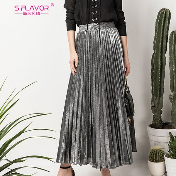s.flavor 2020 spring fashion pleated ankle-length skirt women long vintage high waist metallic skirt female fashion solid skirt, Black;gray
s.flavor 2020 spring fashion pleated ankle-length skirt women long vintage high waist metallic skirt female fashion solid skirt, Black;gray