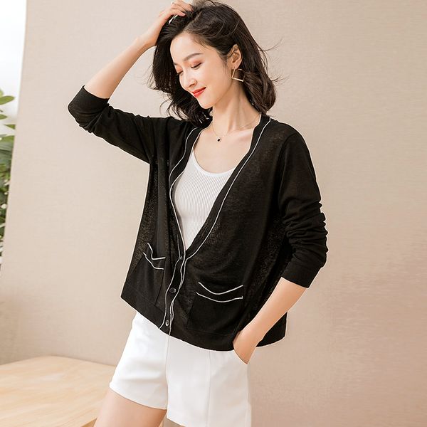 women linen cardigan deep v-neck knitwear female knit coat pockets design cardigan outwear long sleeve, White
women linen cardigan deep v-neck knitwear female knit coat pockets design cardigan outwear long sleeve, White
