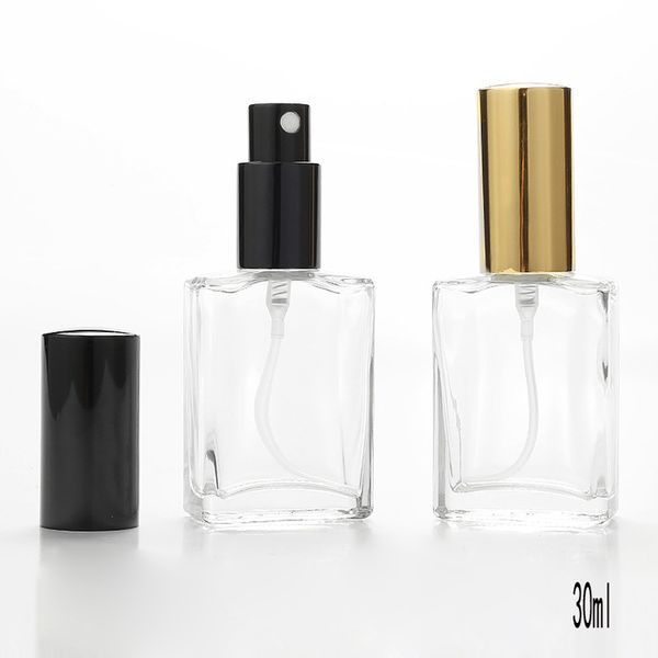 

30ml glass perfume bottles empty atomizer bottle travel parfum cosmetic containers with black gold silver lid for choice