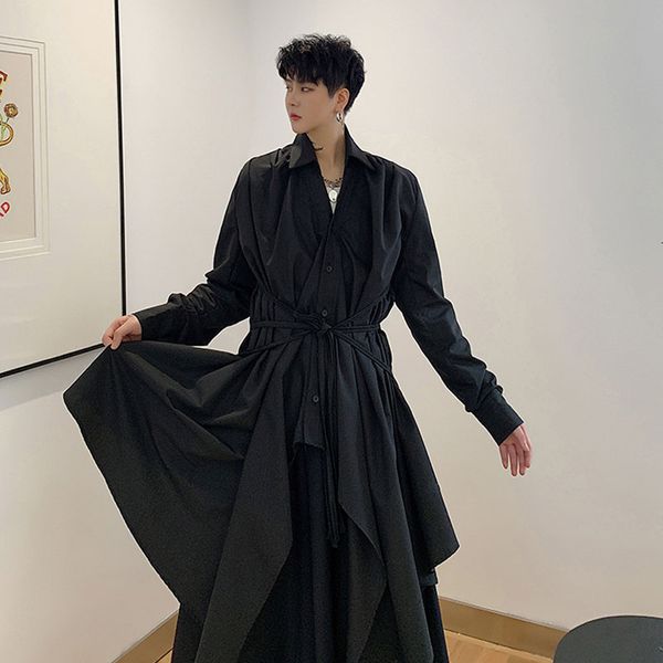 men irregular tether waist long sleeve casual shirt male women streetwear punk gothic dress shirts stage clothing, White;black
men irregular tether waist long sleeve casual shirt male women streetwear punk gothic dress shirts stage clothing, White;black