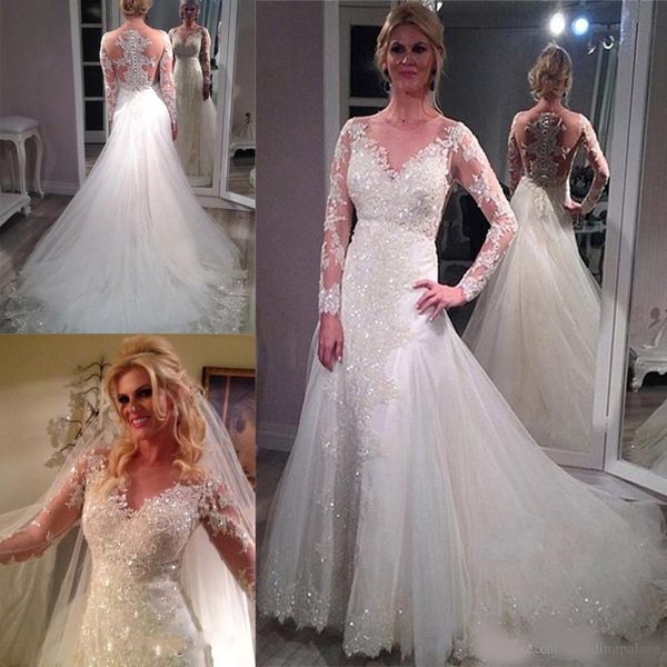 long sleeve o-neck mermaid wedding dresses lace beaded button back bridal dresses wedding gowns vestido de novia, White
long sleeve o-neck mermaid wedding dresses lace beaded button back bridal dresses wedding gowns vestido de novia, White