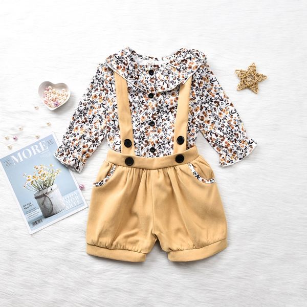 2020 spring baby girls casual outfits set 2pcs long sleeve floral pattern blouse +suspenders short pants kids clothes new, White
2020 spring baby girls casual outfits set 2pcs long sleeve floral pattern blouse +suspenders short pants kids clothes new, White