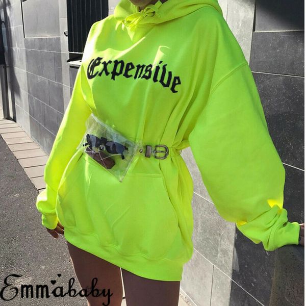 fashion women's letter printed loose long hoodie sweatshirt fluorescent color pullover, Black 
fashion women's letter printed loose long hoodie sweatshirt fluorescent color pullover, Black