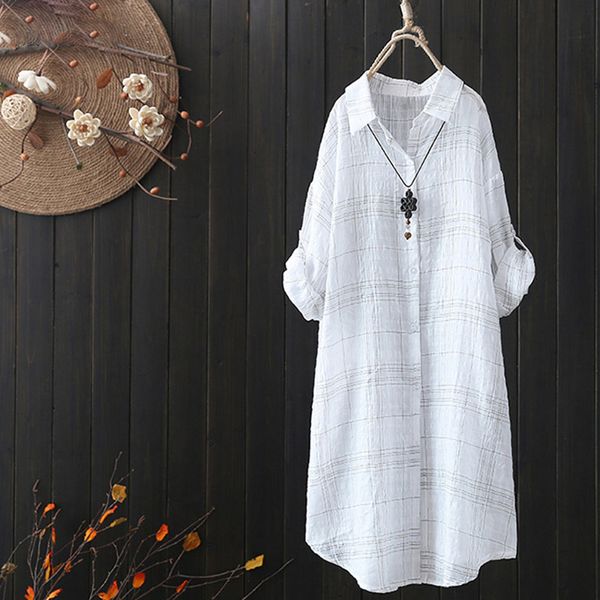 women blouses for women 2019 autumn button down linen regular women plaid blouse female lapel casual shirt blusas plus size, White
women blouses for women 2019 autumn button down linen regular women plaid blouse female lapel casual shirt blusas plus size, White