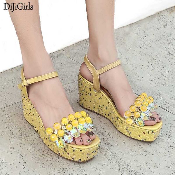 yellow sandals 9cm heel wedges sandals summer beaded rhinestone heels women platform heels sandales femme, Black
yellow sandals 9cm heel wedges sandals summer beaded rhinestone heels women platform heels sandales femme, Black