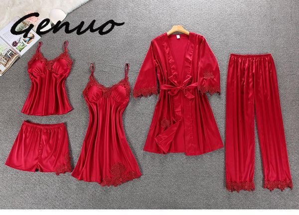 2019 autumn satin pajamas set for women elegant 5pcs sleepwear brand female lingerie lace silk pajamas set pyjama femme, Black;red
2019 autumn satin pajamas set for women elegant 5pcs sleepwear brand female lingerie lace silk pajamas set pyjama femme, Black;red