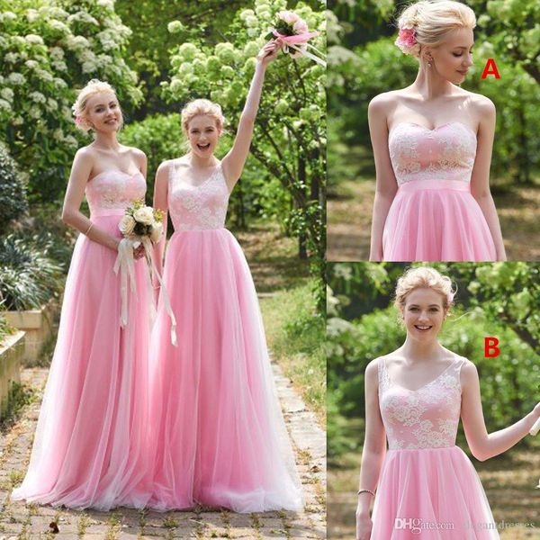 pink lace v-neck lace appliques a-line tulle bridesmaids dresses sweep train long maid of honor vestidos wedding guest gowns, White;pink
pink lace v-neck lace appliques a-line tulle bridesmaids dresses sweep train long maid of honor vestidos wedding guest gowns, White;pink