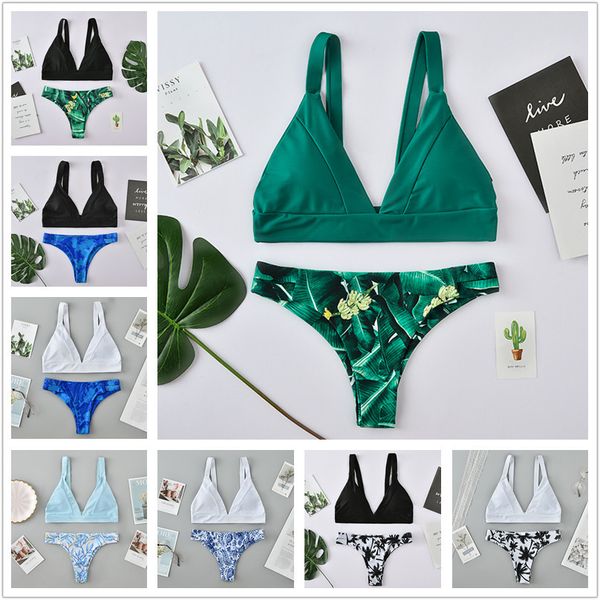 2020 new high elastic swimwear sling printed leaves split swimwear female european and american selling narrow edge bikini, White;black
2020 new high elastic swimwear sling printed leaves split swimwear female european and american selling narrow edge bikini, White;black