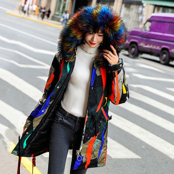women long parkas m- wateproof windproof -25degrees winter european style colorful big fur collar hooded printed jackets coats, Black
women long parkas m- wateproof windproof -25degrees winter european style colorful big fur collar hooded printed jackets coats, Black