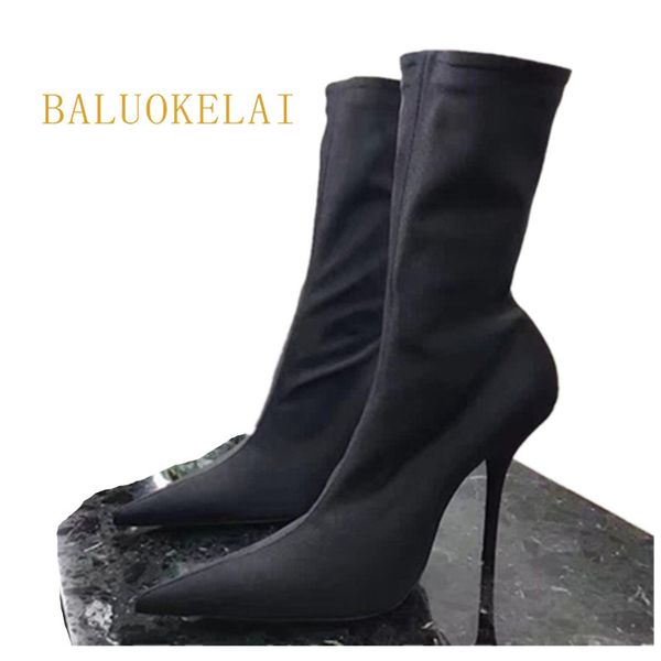 8cm high heel sock boots pointed toe stretch fabric mid-calf boots for women high heel women 40 size k-136, Black
8cm high heel sock boots pointed toe stretch fabric mid-calf boots for women high heel women 40 size k-136, Black