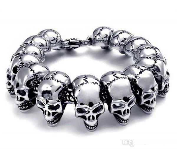 mens stainless steel large skull link bracelet biker gothic style silver high polished wristlet jewelry n148, Black
mens stainless steel large skull link bracelet biker gothic style silver high polished wristlet jewelry n148, Black