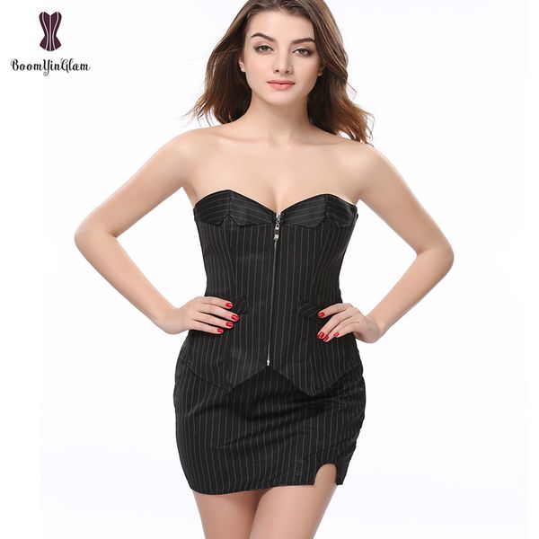 plus size black women's elastic boned office costume zip up bustier pinstriple corset with a shape skirt 801#, Black;white
plus size black women's elastic boned office costume zip up bustier pinstriple corset with a shape skirt 801#, Black;white