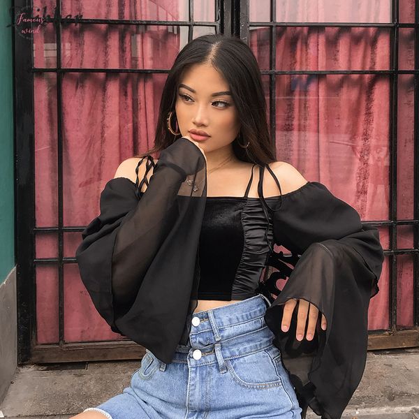 autumn fashion black see through crop women2019fall winter club party night lace up off shoulder tee mujer, White
autumn fashion black see through crop women2019fall winter club party night lace up off shoulder tee mujer, White