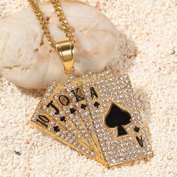 new personalized bling diamond stainless steel gold mens poker pendant chains ncklace hiphop rapper iced jewelry gifts for men guys for sale, Silver
new personalized bling diamond stainless steel gold mens poker pendant chains ncklace hiphop rapper iced jewelry gifts for men guys for sale, Silver