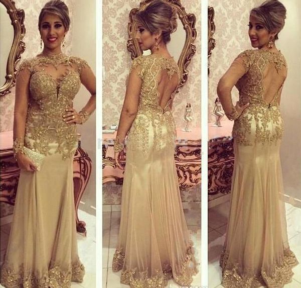 long sleeves gold evening dresses illusion lace applique beaded mermaid backless custom made plus size prom party gown formal occasion wear, Black;red
long sleeves gold evening dresses illusion lace applique beaded mermaid backless custom made plus size prom party gown formal occasion wear, Black;red