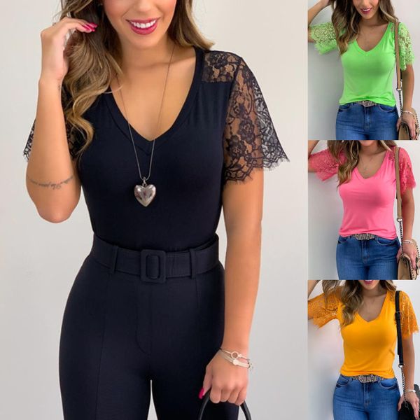 fashion embroidery lace short sleeve shirt spring summer v-neck blouse shirts solid casual women blusa streetwear, White
fashion embroidery lace short sleeve shirt spring summer v-neck blouse shirts solid casual women blusa streetwear, White