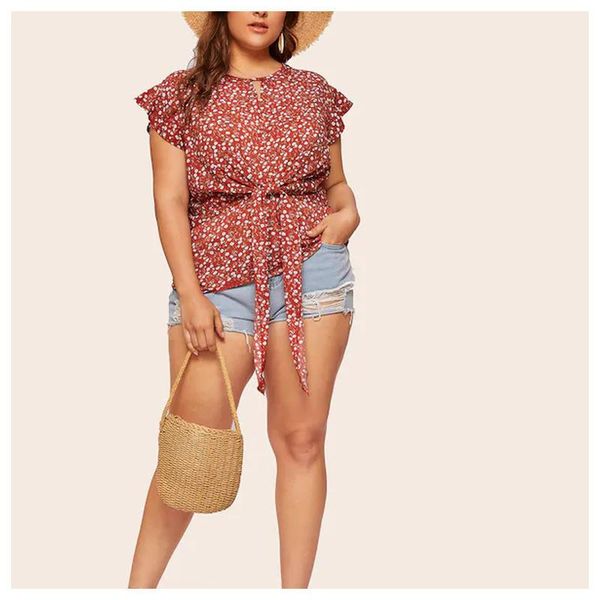 women's falbala bandage slim roundneck pullover blouse floral flowers short sleeve flounced printing dye casual shirt, White
women's falbala bandage slim roundneck pullover blouse floral flowers short sleeve flounced printing dye casual shirt, White