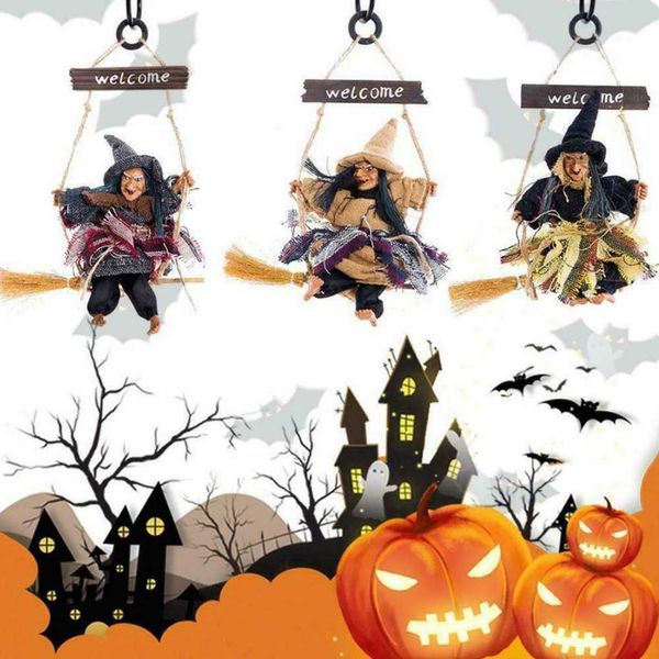 

halloween bar hanging decoration horror scary hanging ghost flying witch pendant flying broom witch scary pendant821