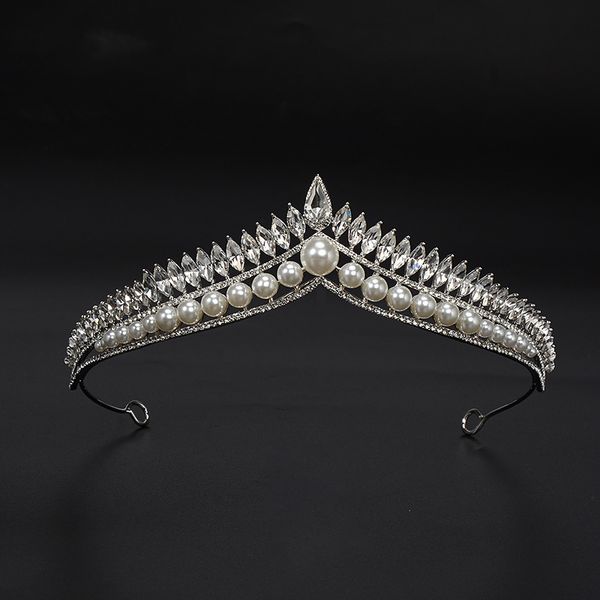 

kmvexo luxury pearl bridal crystal tiaras crown princess queen pageant prom rhinestone veil tiara party wedding hair accessories, White;golden