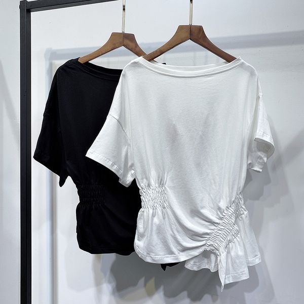 short-sleeved t-shirt female ins fashion 2020 summer personalized coat t-shirt slim casual waist elastic waist oblique hem round collar, White
short-sleeved t-shirt female ins fashion 2020 summer personalized coat t-shirt slim casual waist elastic waist oblique hem round collar, White