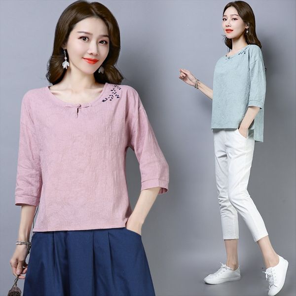 national style embroidery cotton linen women's short 2020 middle sleeve loose ethnic group embroidery nationality large size linen seve, White
national style embroidery cotton linen women's short 2020 middle sleeve loose ethnic group embroidery nationality large size linen seve, White