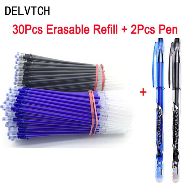 Delvtch 32pcs/set Office Erasable Refill Rod Magic Erasable Pen Refill 0.5mm Blue Black Gel Pen Stationery Writing Tools