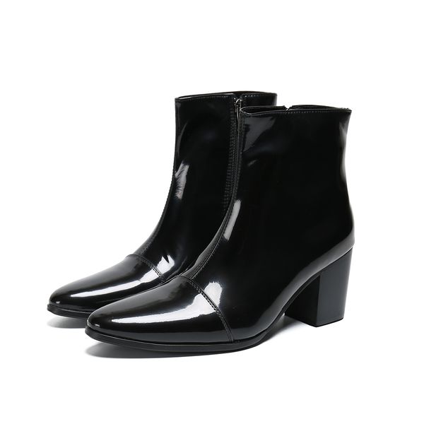 men boots black pointed toe patent leather shoes men's dress boots genuine leather fashion chaussure homme high heel 39-46
men boots black pointed toe patent leather shoes men's dress boots genuine leather fashion chaussure homme high heel 39-46