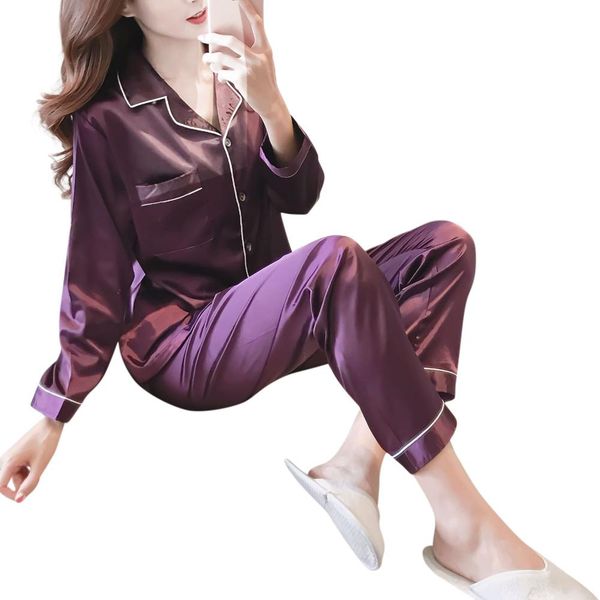 yfashion 2pcs/set women lapel imitation silk long sleeve home wear sleepwear, Black;red
yfashion 2pcs/set women lapel imitation silk long sleeve home wear sleepwear, Black;red