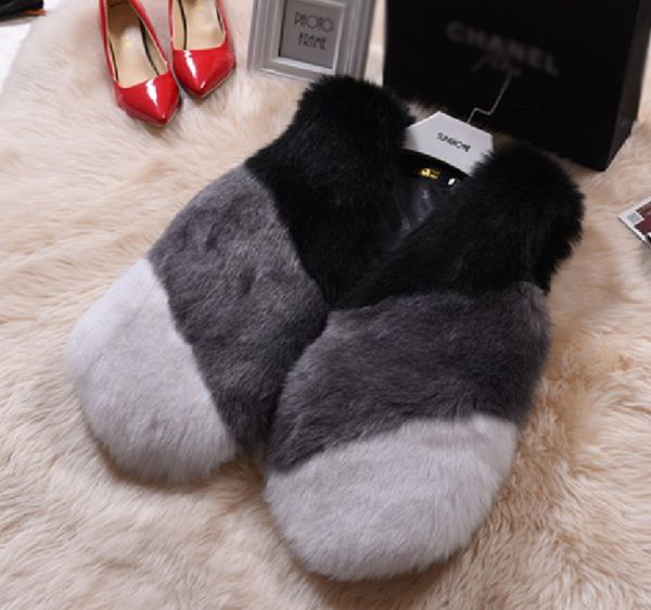new autumn mixed color patchwork faux fox fur vests women short imitation fake fur vest sleeveless fur jacket, Black 
new autumn mixed color patchwork faux fox fur vests women short imitation fake fur vest sleeveless fur jacket, Black