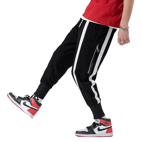 2019 new summer mens jogger pants ankle-length white striped casual hip hop sweatpants pencil harem pants men elastic trousers, Black
2019 new summer mens jogger pants ankle-length white striped casual hip hop sweatpants pencil harem pants men elastic trousers, Black