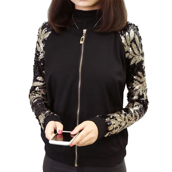 new autumn women sequin coat green bomber jacket long sleeve zipper streetwear tunic loose casual basic lady outwear, Black;brown
new autumn women sequin coat green bomber jacket long sleeve zipper streetwear tunic loose casual basic lady outwear, Black;brown