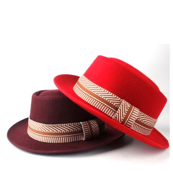men women wool pork pie hat with ribbon outdoor casual wild hat flat fedora jazz party size 58cm, Blue;gray
men women wool pork pie hat with ribbon outdoor casual wild hat flat fedora jazz party size 58cm, Blue;gray