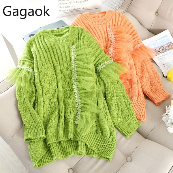 gagaok women knitted sweet sweater spring autumn o-neck full ruffles patchwork mesh loose casual korean style female pullover, White;black
gagaok women knitted sweet sweater spring autumn o-neck full ruffles patchwork mesh loose casual korean style female pullover, White;black