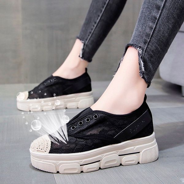 increased thick bottom woman sneakers fashion casual shoes sponge cake bottom lace mesh shoes breathable rubber flats, Black
increased thick bottom woman sneakers fashion casual shoes sponge cake bottom lace mesh shoes breathable rubber flats, Black