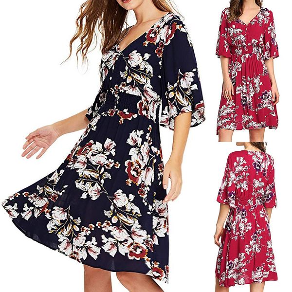 2019 fashion women's spring and summer fashion casual printed buckle round neck female dress vintage vestidos robe femme 7, Black;gray
2019 fashion women's spring and summer fashion casual printed buckle round neck female dress vintage vestidos robe femme 7, Black;gray