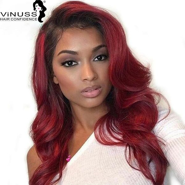 

body wave 13x6 lace front human hair wigs for women ombre 1b/99j pre plucked hairline brazilian remy hair deep parting lace wig, Black;brown