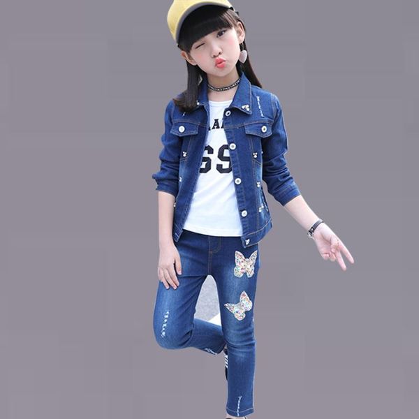 autumn denim kids clothes sequins butterfly jacket+pants 2 pcs fashion set girls spring teenage girls clothing for 6 8 12 years, White
autumn denim kids clothes sequins butterfly jacket+pants 2 pcs fashion set girls spring teenage girls clothing for 6 8 12 years, White