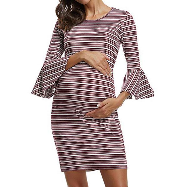 new arrival fashion pregnant women striped trumpet sleeves o-neck pregnant women dress comfort casual dresses mutterschaft kleid, White 
new arrival fashion pregnant women striped trumpet sleeves o-neck pregnant women dress comfort casual dresses mutterschaft kleid, White