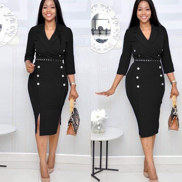 осень женщина офис платье дама мода двойной кнопка sexy v-образный вырез midi pencil платье элегантной обернутая одежда женской работа, Black;gray 
осень женщина офис платье дама мода двойной кнопка sexy v-образный вырез midi pencil платье элегантной обернутая одежда женской работа, Black;gray