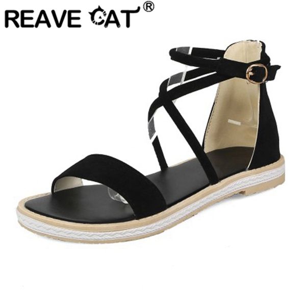 reave cat 2020 spring summer lady strap sandals open toe flat heels flock one-button buckle large size 33-43 casual a2854, Black
reave cat 2020 spring summer lady strap sandals open toe flat heels flock one-button buckle large size 33-43 casual a2854, Black