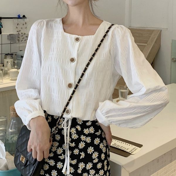 korean women button tie up shirts square collar long sleeve crop office work lady short blouse white black blusas mujer
korean women button tie up shirts square collar long sleeve crop office work lady short blouse white black blusas mujer
