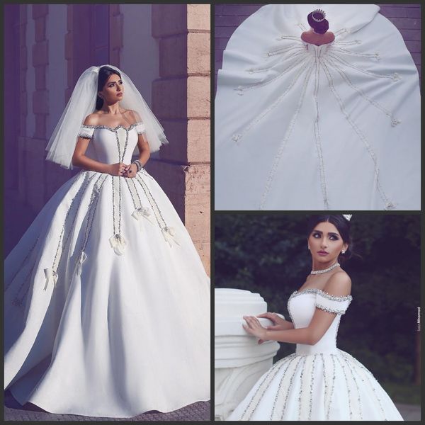 2020 new vintage beading ball gown wedding dresses said mhamad off shoulder neckine crystals cathedral train rhinestones bridal gowns, White
2020 new vintage beading ball gown wedding dresses said mhamad off shoulder neckine crystals cathedral train rhinestones bridal gowns, White