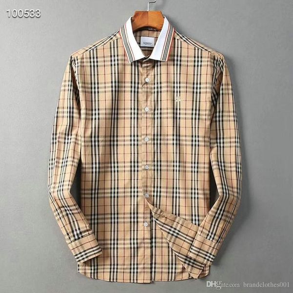 brand mens designer long sleeve shirts firmate dress shirts fashion casual luxury shirt plaid shirt homme button up 0030, White;black