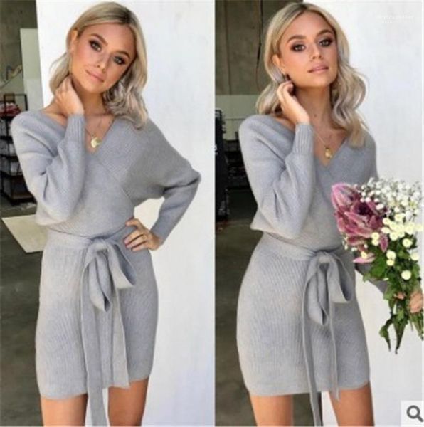 long sleeve slim dresses womens designer solid knit dresses autumn winter deep v neck dress casual, Black;gray
long sleeve slim dresses womens designer solid knit dresses autumn winter deep v neck dress casual, Black;gray