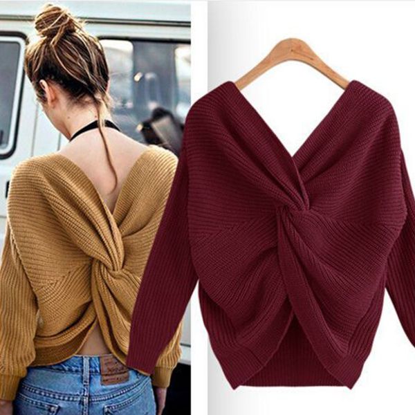 fashion 6 colors v neck twisted back sweater women jumpers autumn pullovers casual long sleeve knitted sweaters pull femme, White;black
fashion 6 colors v neck twisted back sweater women jumpers autumn pullovers casual long sleeve knitted sweaters pull femme, White;black