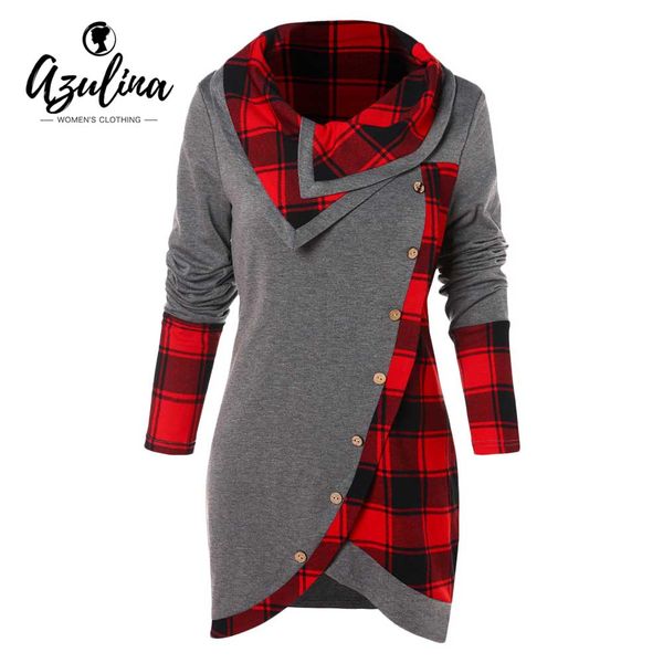 azulina tartan panel long sleeve asymmetrical t-shirt women vintage tunic autumn buttons decoration t shirt tees clothing, White
azulina tartan panel long sleeve asymmetrical t-shirt women vintage tunic autumn buttons decoration t shirt tees clothing, White