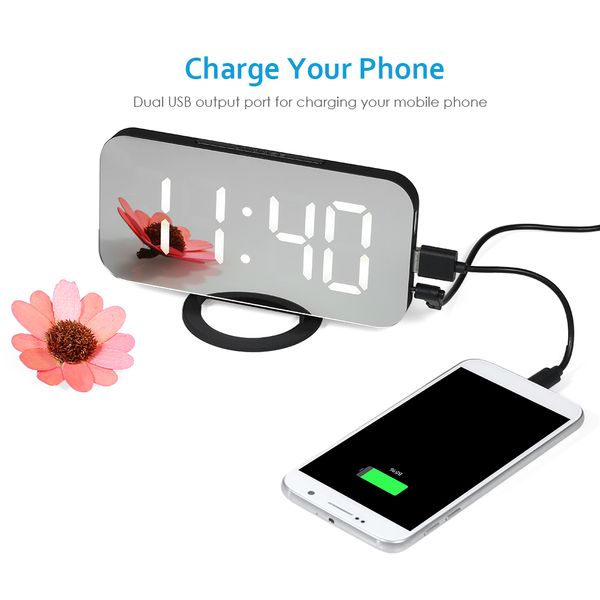 led digital alarm clock mirror surface snooze function dual usb charging ports for bedroom children's rooms office travel clock
led digital alarm clock mirror surface snooze function dual usb charging ports for bedroom children's rooms office travel clock